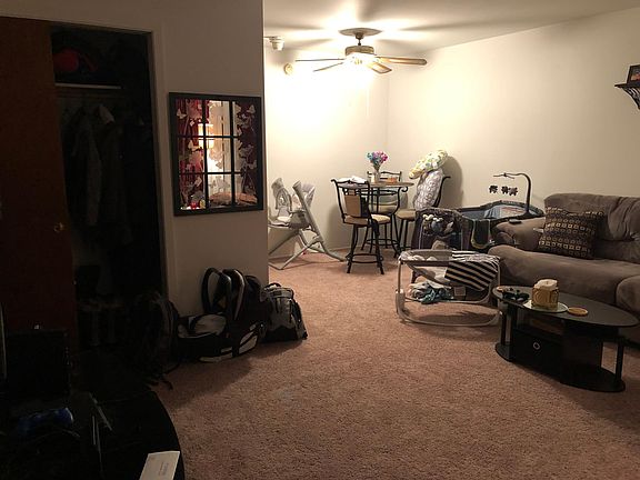 living room/dining room with large closet to left