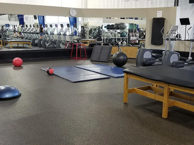 Cardio and fitness area. Hire a personal trainer or sign up for yoga and fitness classes held in designated fitness rooms not pictured here (membership required).