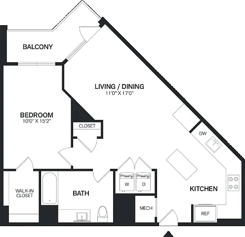 Floor plan 1 Bed/1 Bath PH-A11P