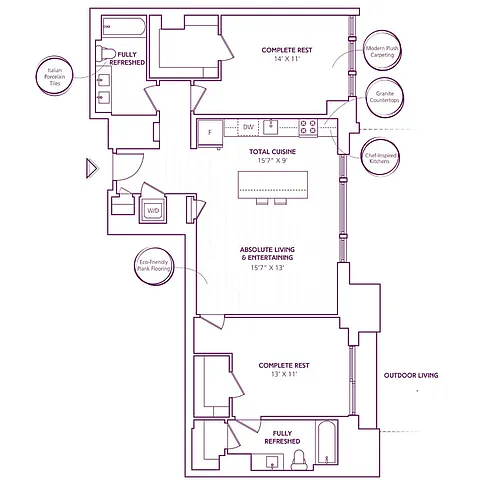 Floor plan 2 Bed - 2 Bath | B16