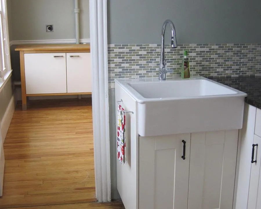 pantry with new farm sink, ikea cabs and granite counter top