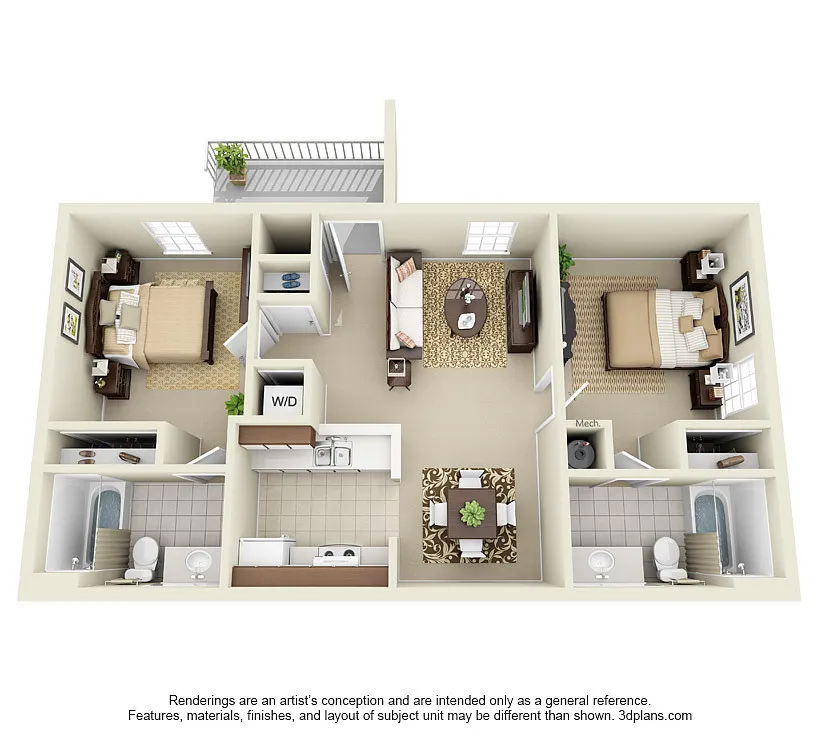 Floor plan Two Bedroom Two Bath