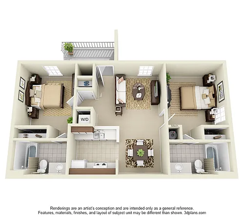 Floor plan Two Bedroom Two Bath
