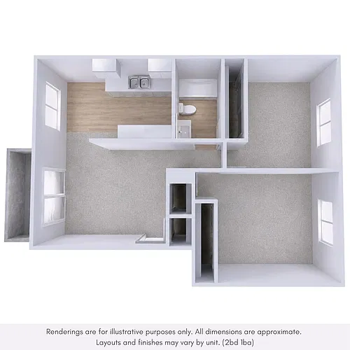 Floor plan 2 Bed, 1 Bath