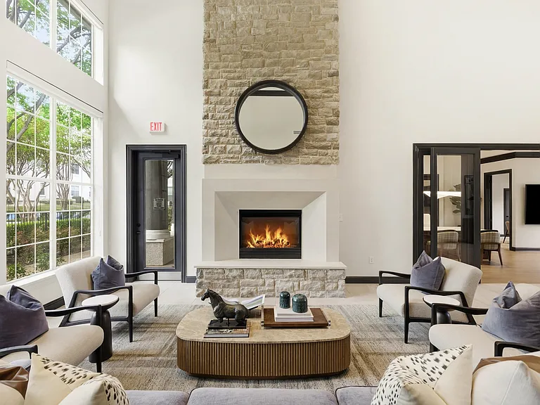 Lobby Lounge with Fireplace and Seating