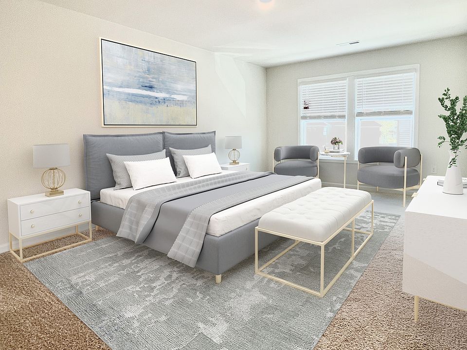 Primary bedroom virutally staged to show size and scope of room.