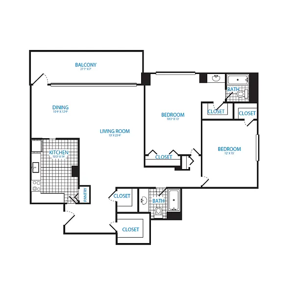 Floor plan 2 Bedroom, 2 Bath 1472 SF B2