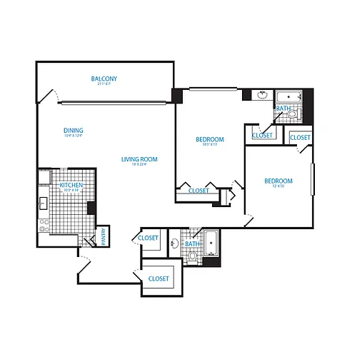 Floor plan 2 Bedroom, 2 Bath 1472 SF B2