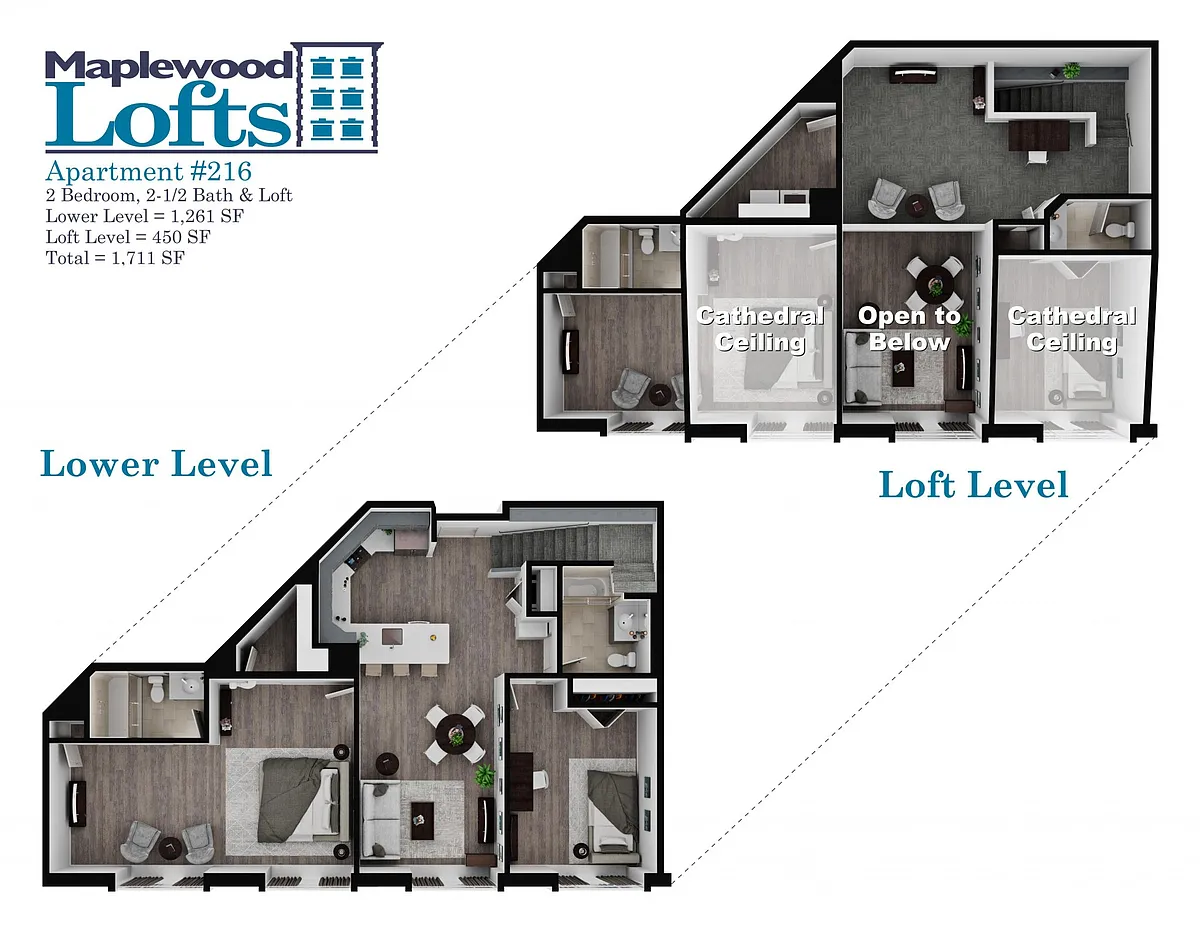 Floor plan 2 Bed 2 and a Half Bath w Loft