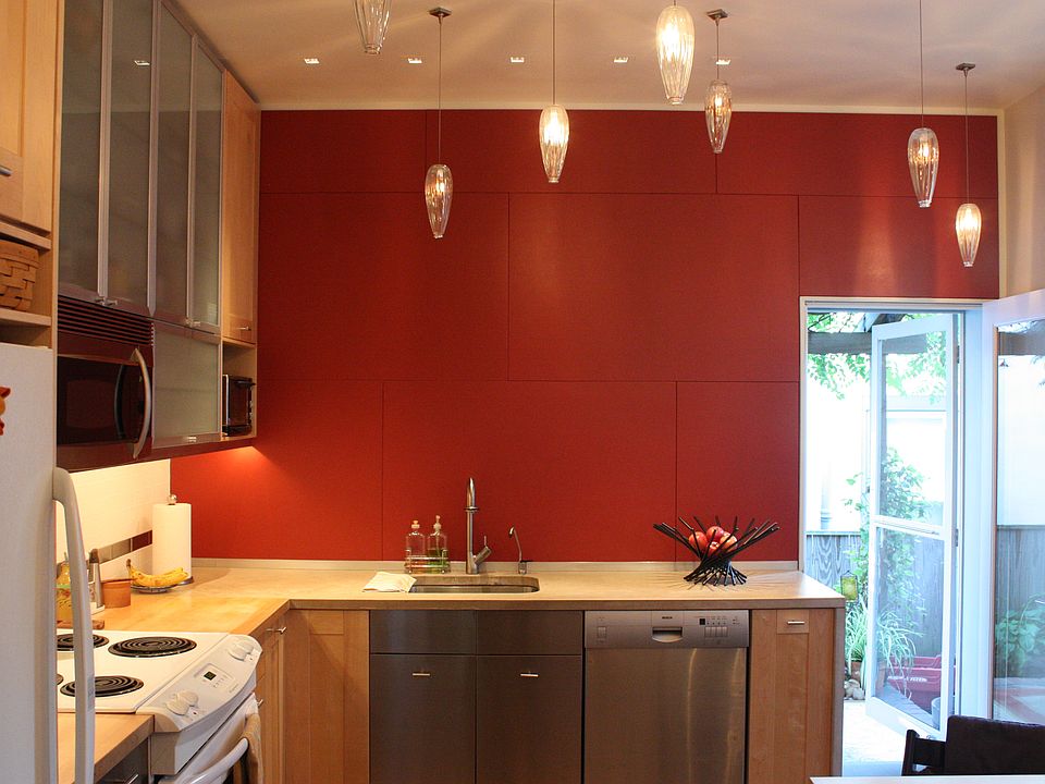 renovated kitchen, with custom lighting