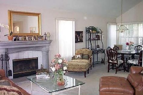 Woodburning fireplace in living room