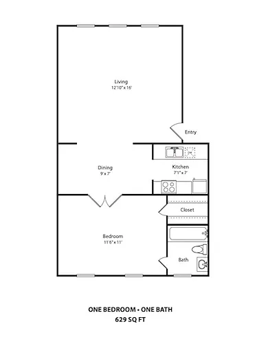 Floor plan Furnished 1 Bed 1 Bath