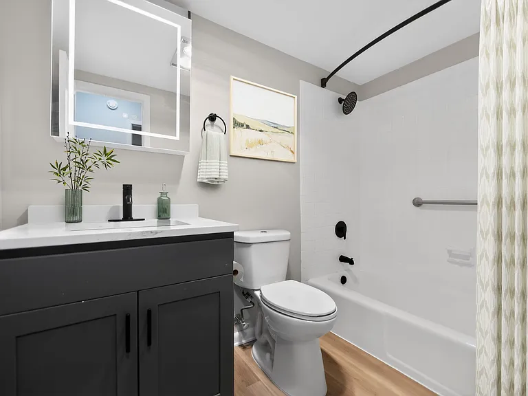 Elevate your lifestyle at Lake Shore Park Apartments with our stylishly designed bathrooms featuring modern finishes and ample storage. Indulge in comfort and convenience every day. Schedule a tour today to see your new home!