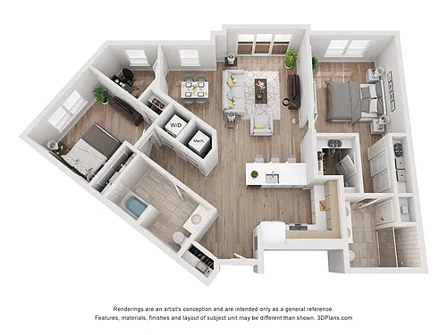 Floor plan Avenue G | 2 Bed/2 Bath Den-BW-14.1