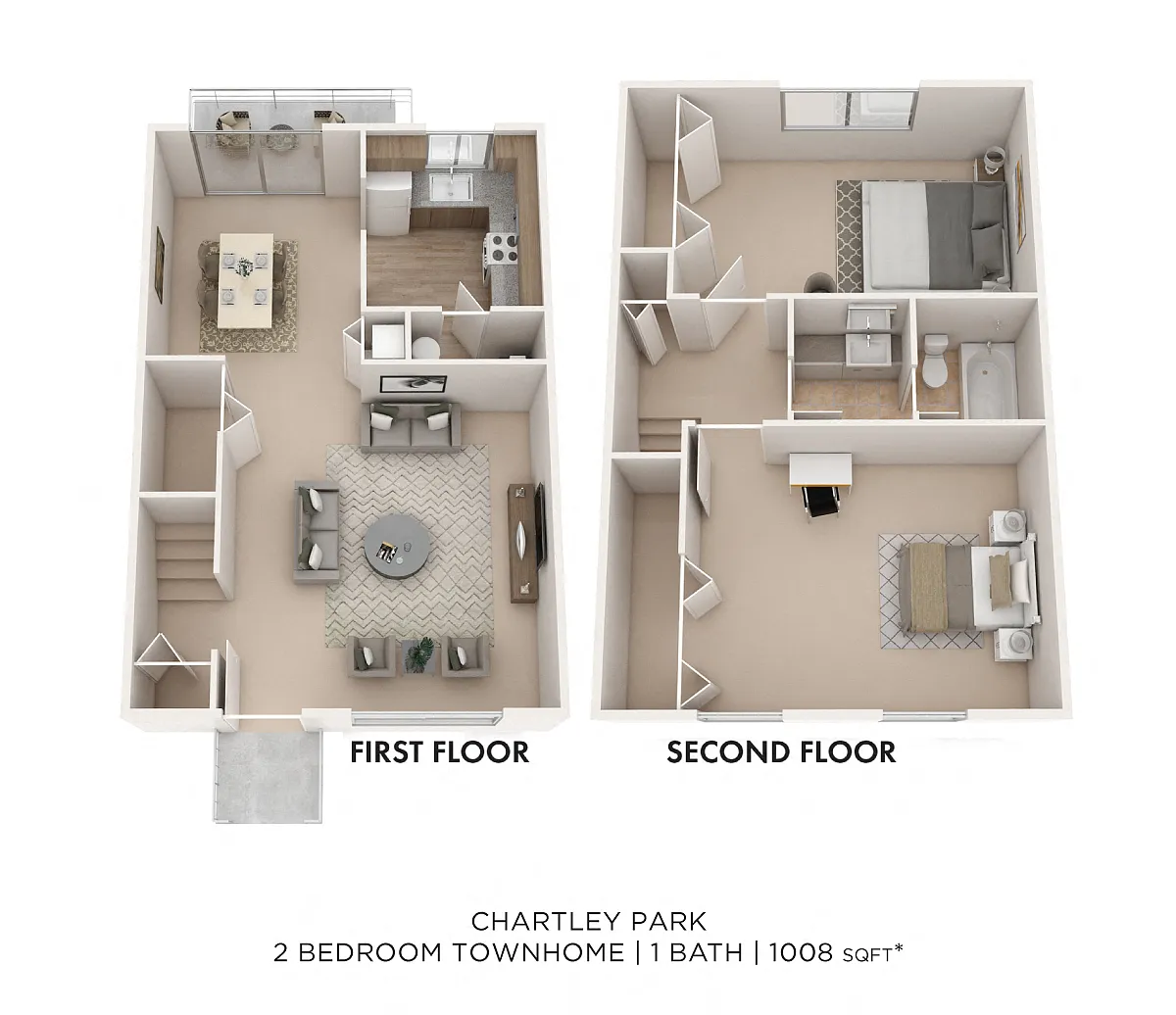 Floor plan Two Bedroom Townhome - 1,008 sqft