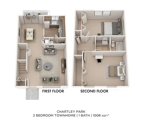 Floor plan Two Bedroom Townhome - 1,008 sqft