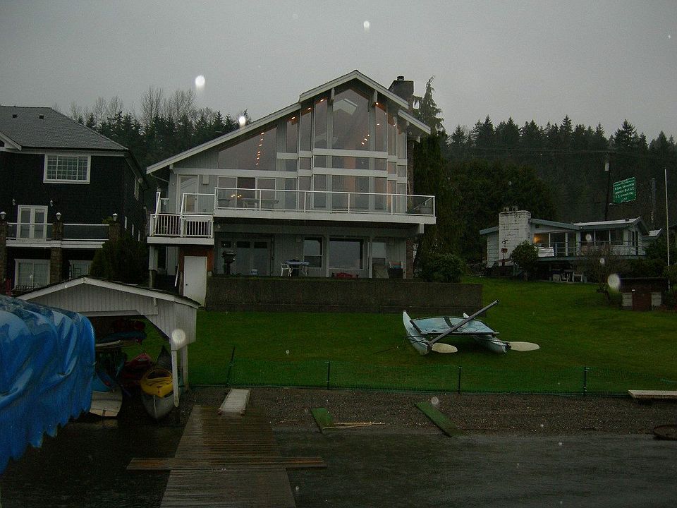 view from the dock on a early rainy morning
