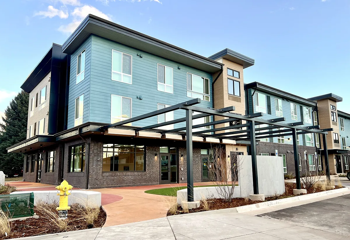 Exterior of 14001 E Colorado Drive, the new building ("the Flats") at Residences at Willow Park. - Residences at Willow Park Flats