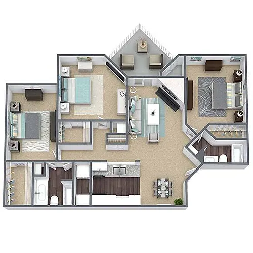 Floor plan C1: 3 Bed 2 Bath