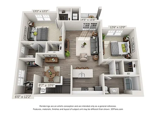 Floor plan 2-Bedroom 2-Bathroom w/Den and Garage | 1,280 sqft