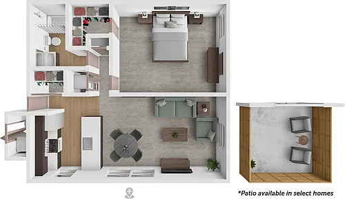 Floor plan 1bd 1bth 725 FL split