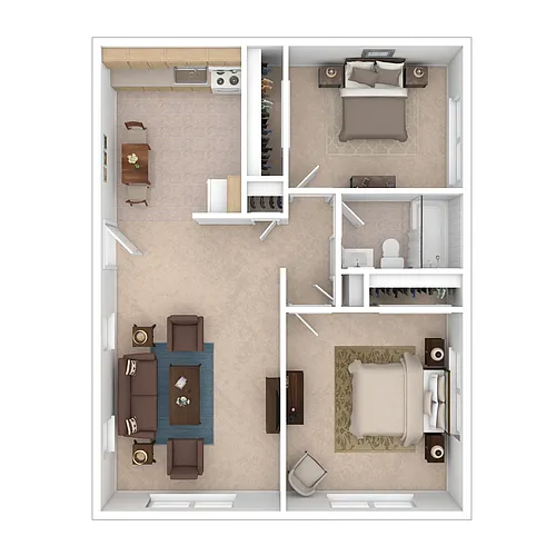 Floor plan Two Bedroom - Eat in Kitchen and WD Connections