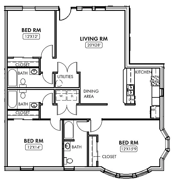 Floor plan 3 Bedroom 3 Bathrooms - North
