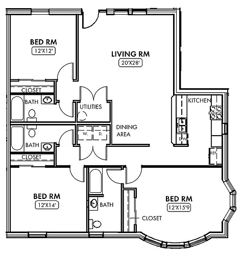 Floor plan 3 Bedroom 3 Bathrooms - North