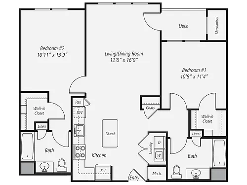 Floor plan 2 Bed/2 Bath-B2