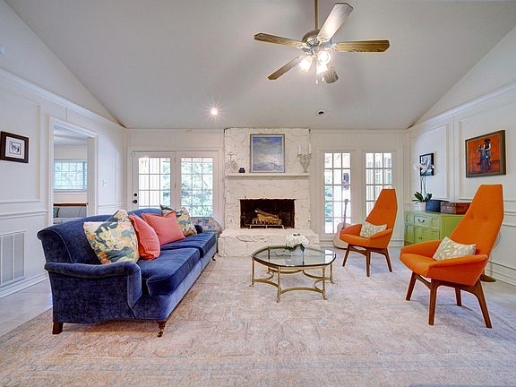 Bright living room with fireplace