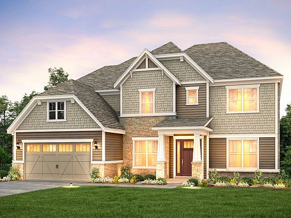 Worthington Exterior 3 features stone, siding, shakes and covered front door