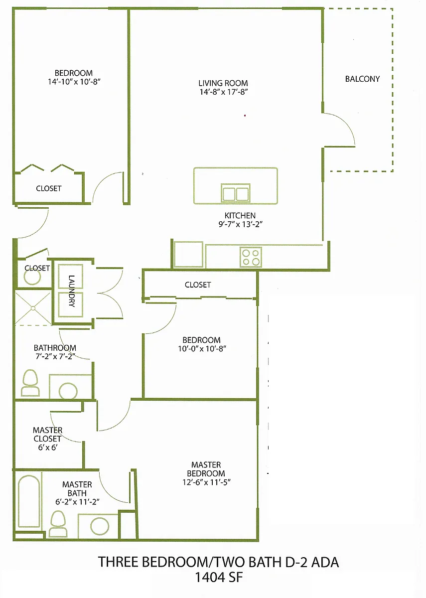 Floor plan 3 Bed/2 Bath-D1-2
