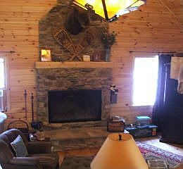 Soaring stone fireplace