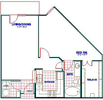 Floor plan Traditional 1x1 666-1002 SF