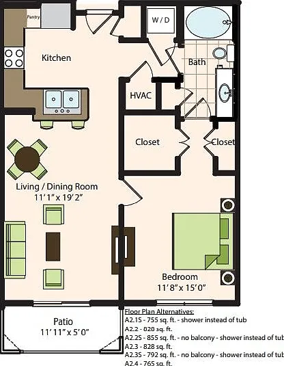 A2.1s | 1x1 | 755 sq ft A2.1s | 1x1 | 755 sq ft