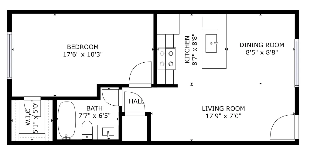 Floor plan 1 bed 1 bath