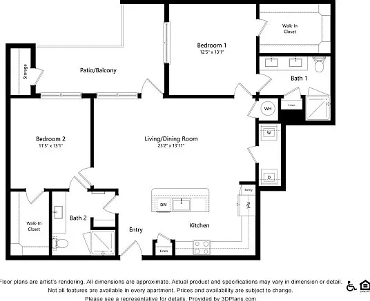 B3A | 2 bed 2 bath | 1208 sq ft B3A | 2 bed 2 bath | 1208 sq ft