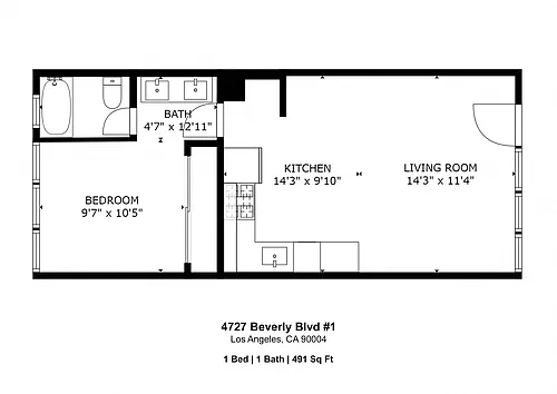Floor plan 4727 Beverly 1 Bedroom 1 Bathroom
