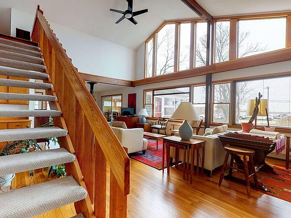 Living room overlooking deck.
