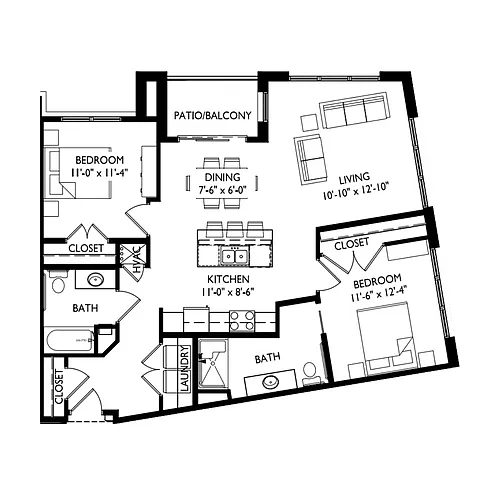 Floor plan Two Bedroom - Two Bathroom