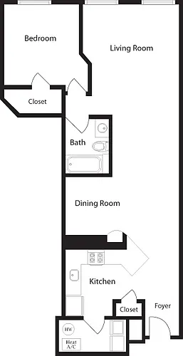 Floor plan K-Z One Bedroom, One Bathroom