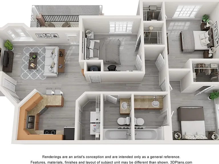 The Magnolia floorplan offers three bedrooms and two baths.