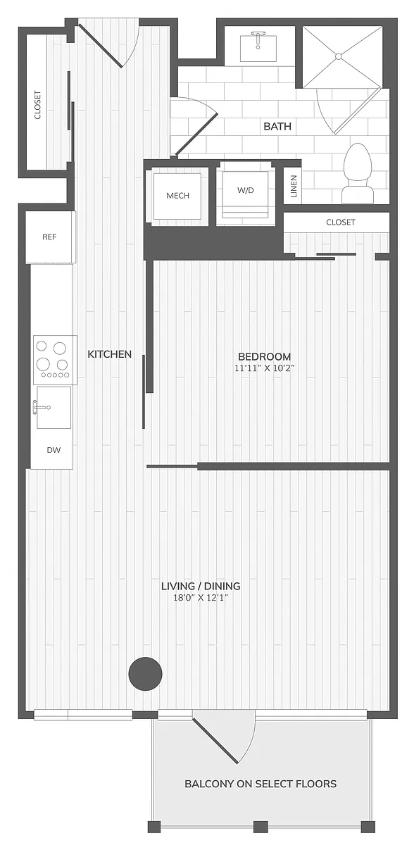 Floor plan 1 Bed/1 Bath-Jr D West Medley