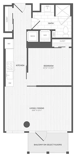 Floor plan 1 Bed/1 Bath-Jr D West Medley