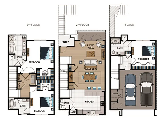 Floor plan 3 Bed, 3.5 D Bath TH (140% Income Restricted)