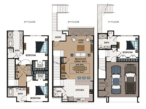 Floor plan 3 Bed, 3.5 D Bath TH (140% Income Restricted)