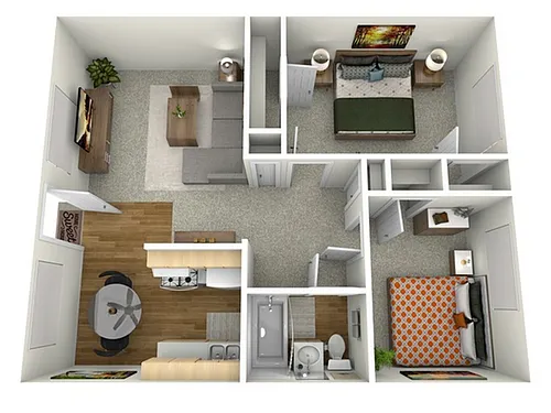 Floor plan 2 Bed, 1 Bath (60% Income Restricted)