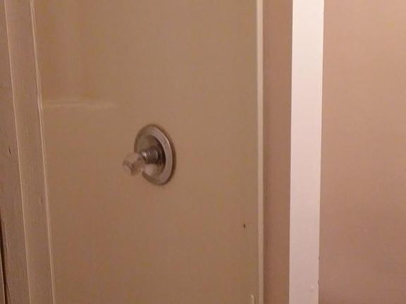 Shower with toilet beyond divider.