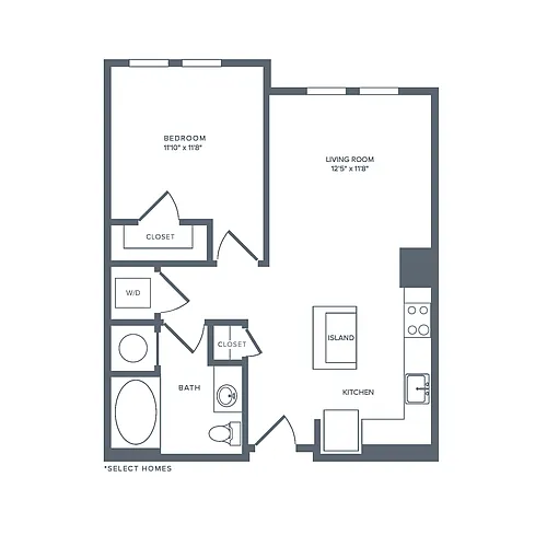 Floor plan A01R | 1 Bed | 1 Bath
