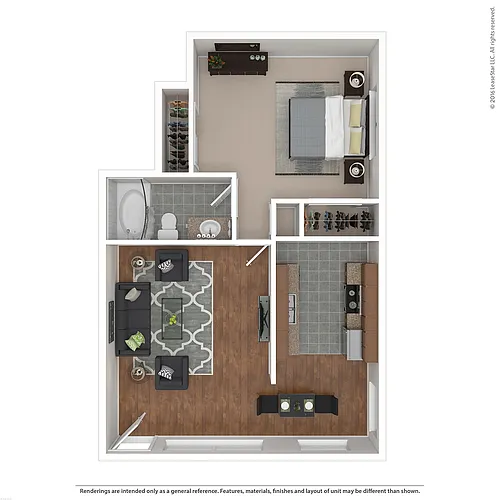 Floor plan 1x1 - 1 Bedroom, 1 Bath